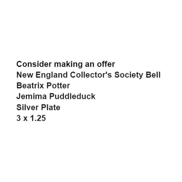 New England Collectors Bell Beatrix Potter Jemima Puddleduck Silver Plate - Picture 3 of 9